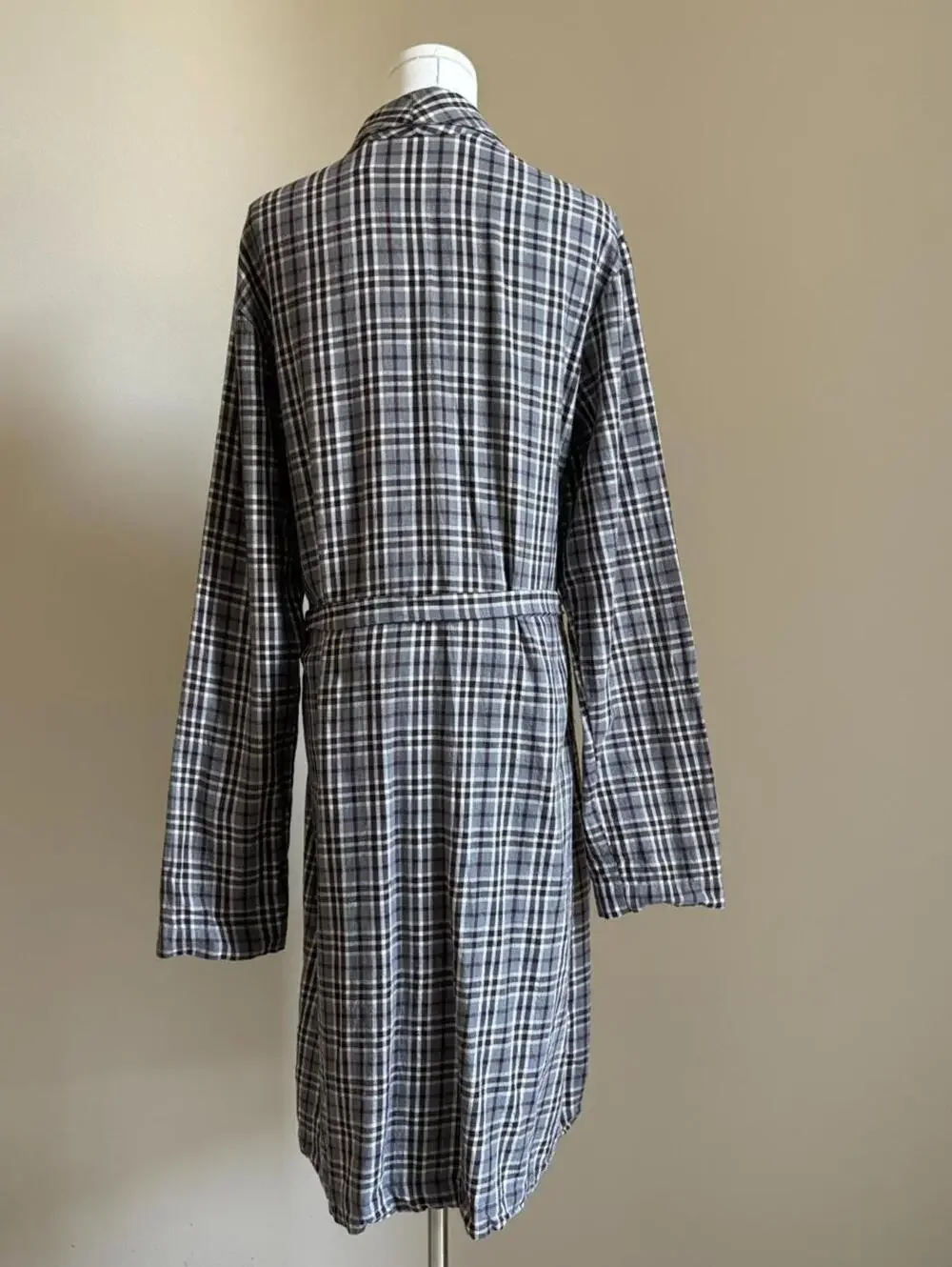 Hanro of Switzerland Plaid Cotton Robe Bathrobe Housecoat Made in Portugal S